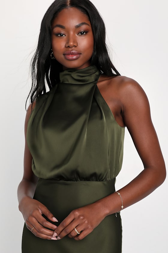 Distinctive Charm Black Satin Asymmetrical Midi Dress