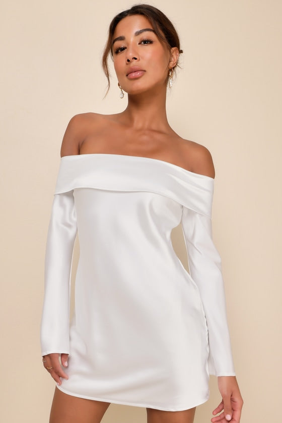 Luxurious Vision Teal Satin Off-the-Shoulder Mini Dress