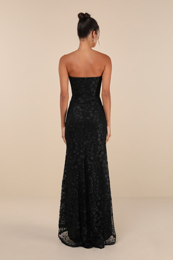 Romantic Beauty Green Floral Embroidered Strapless Maxi Dress