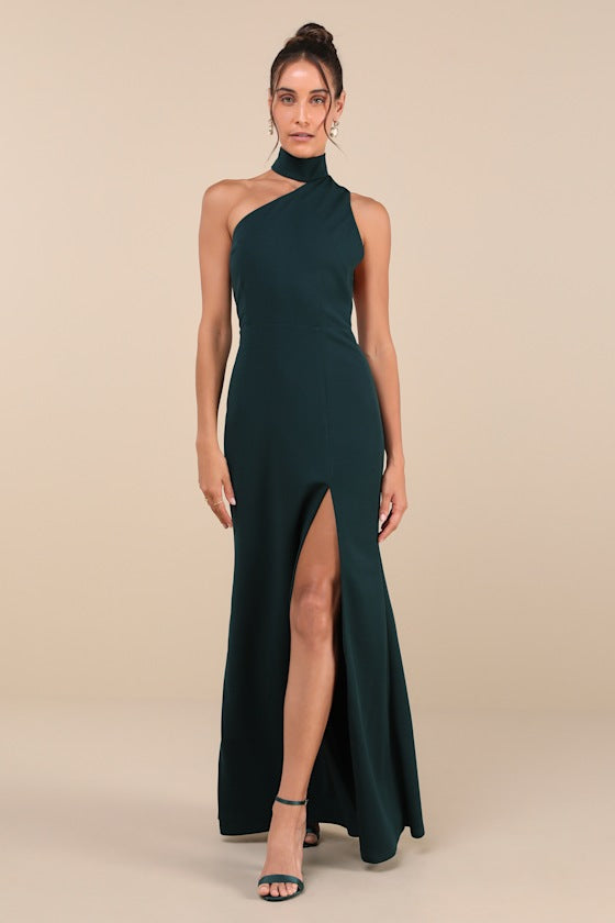 Keep It Interesting Black Asymmetrical Cutout Halter Maxi Dress