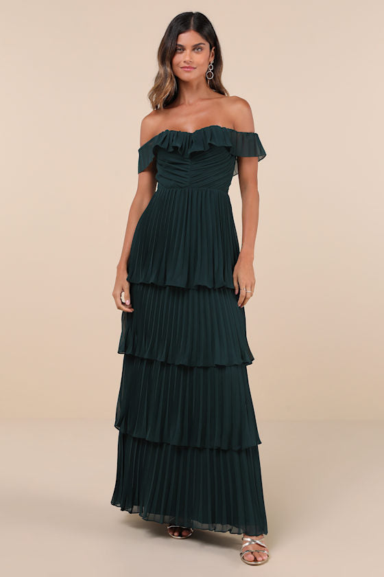 Always Remarkable Lavender Pleated Off-the-Shoulder Maxi Dress