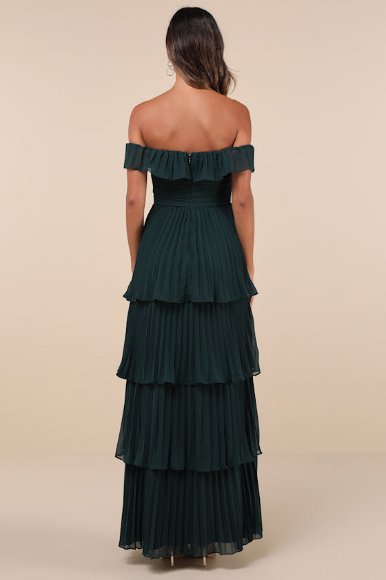 Always Remarkable Rusty Rose Pleated Off-the-Shoulder Maxi Dress