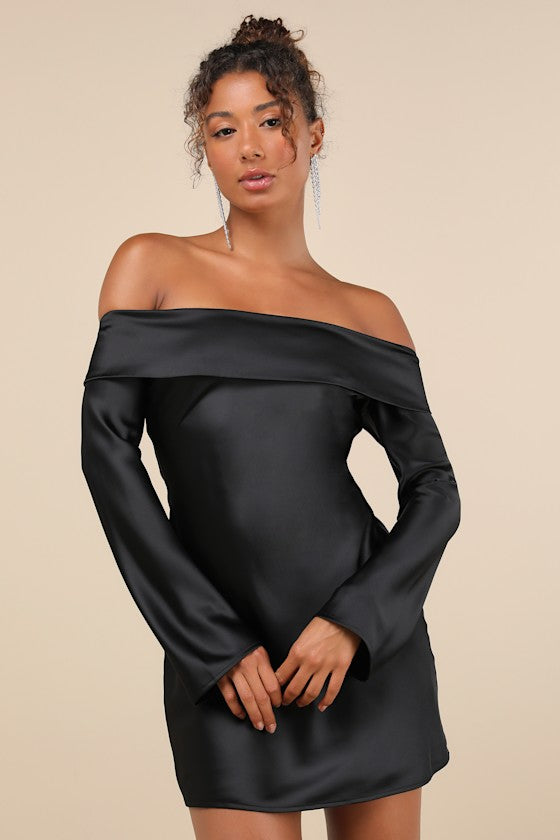 Luxurious Vision Berry Pink Satin Off-the-Shoulder Mini Dress