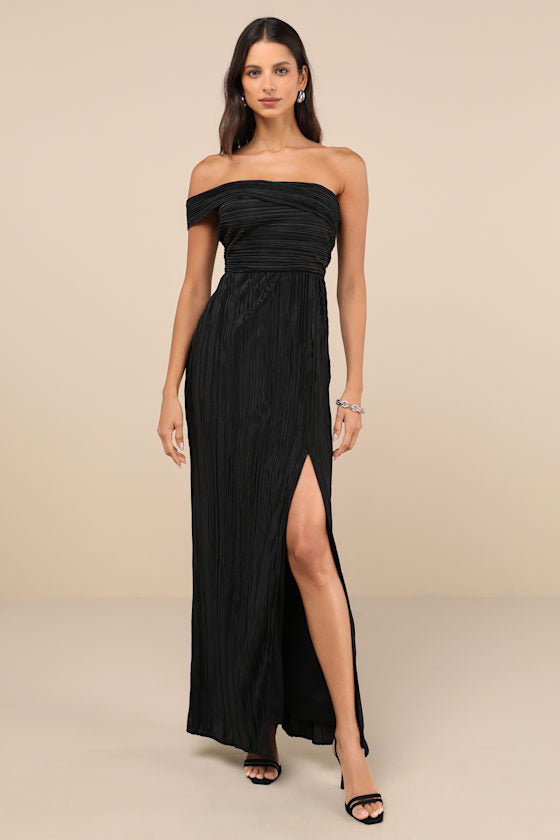 Poised Performance Fuchsia Plisse One-Shoulder Maxi Dress
