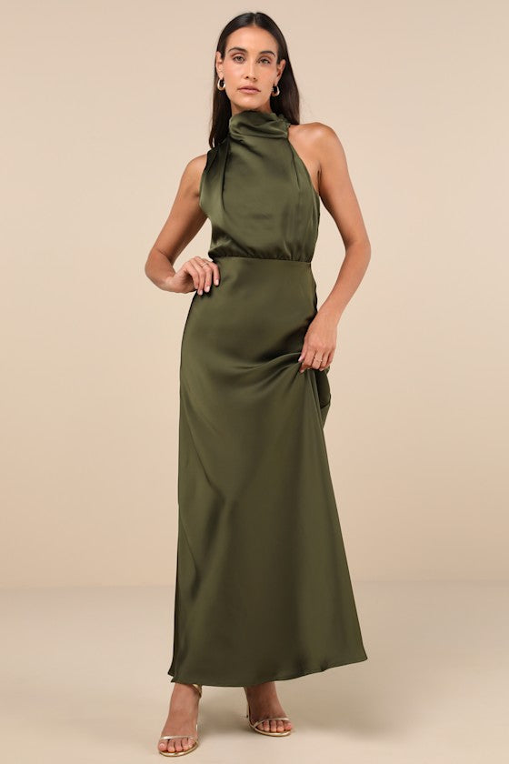 Distinctive Charm Rose Pink Satin Asymmetrical Maxi Dress