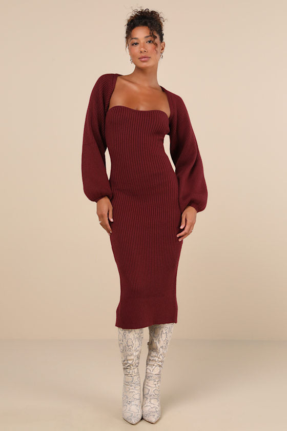 Autumn Aura Rusty Rose Ribbed Two-Piece Sweater Dress