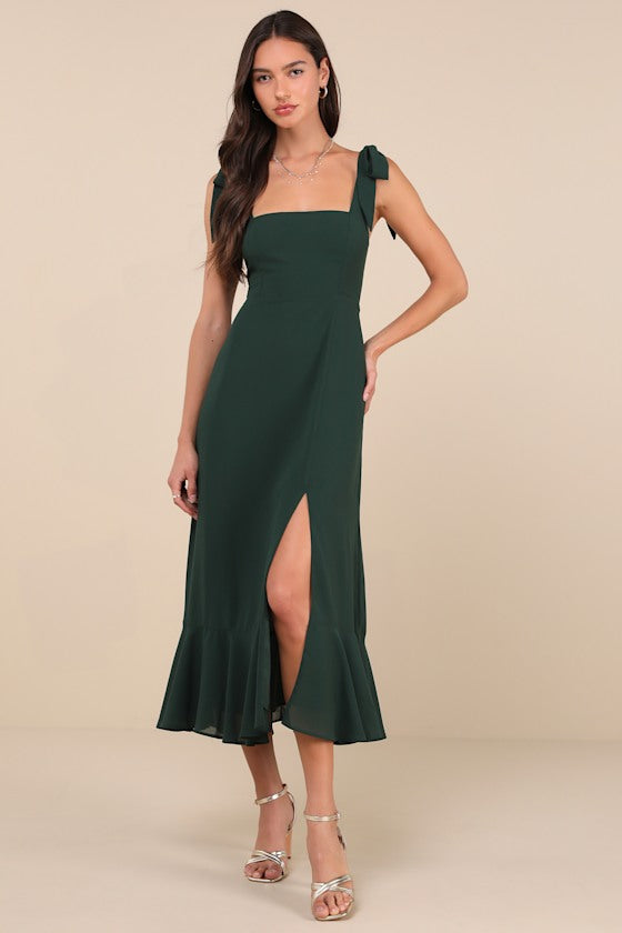 Summer Invite Black Tie-Strap Tiered Midi Dress