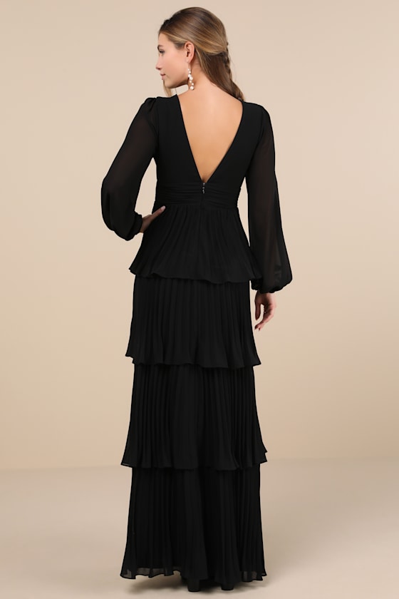 Graceful Finesse Dusty Rose Pleated Long Sleeve Maxi Dress