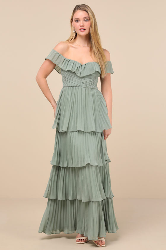 Always Remarkable Black Pleated Off-the-Shoulder Maxi Dress