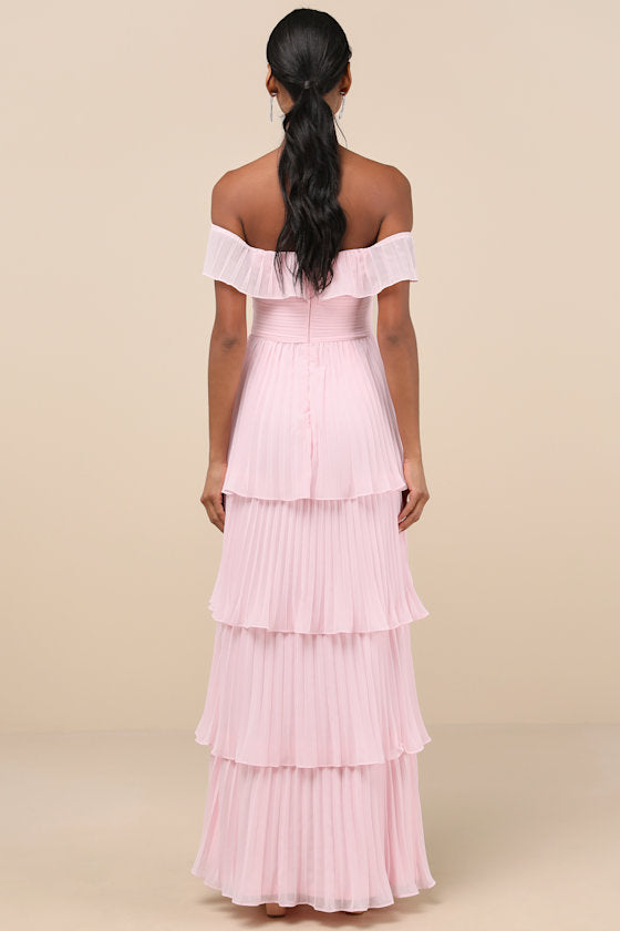 Always Remarkable Lavender Pleated Off-the-Shoulder Maxi Dress