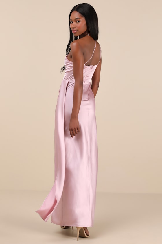 Signature Elegance Navy Satin One-Shoulder Maxi Dress