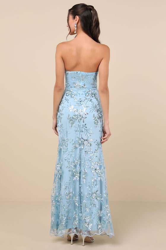 Confident Sensation Black Sequin Strapless Bustier Maxi Dress