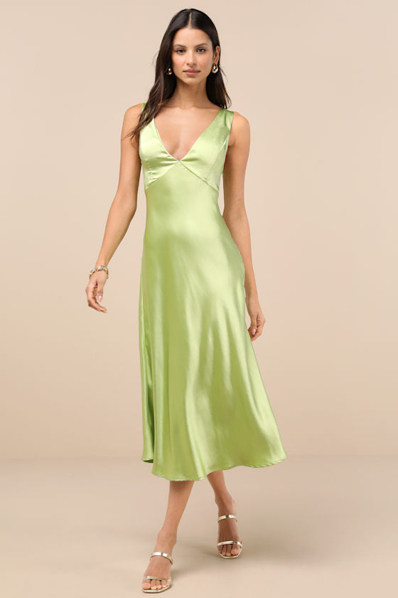 Incredible Love Brown Satin Cowl Back Midi Slip Dress