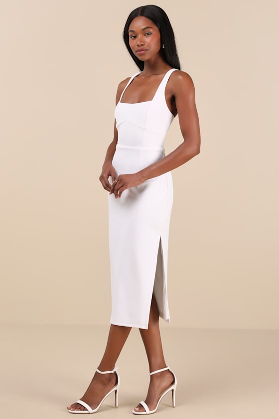 Vibrant Allure Black Square Neck Sleeveless Bodycon Midi Dress