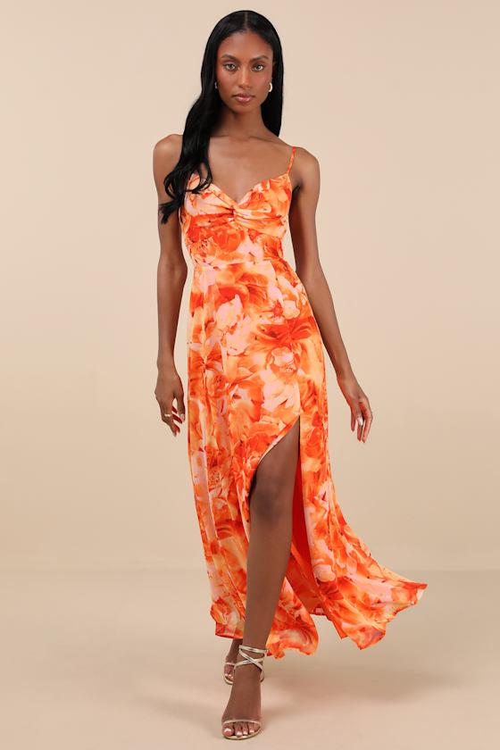 Beautiful Soul Burgundy Floral Print Twist-Front Maxi Dress