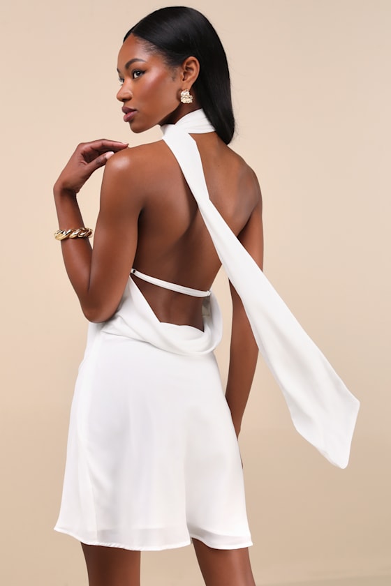 Isloda Blush One-Shoulder Backless Sash Mini Dress