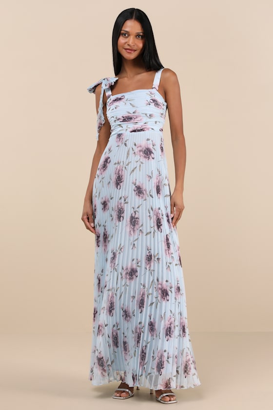 Gorgeous Purpose Royal Blue Pleated Sleeveless Bow Maxi Dress