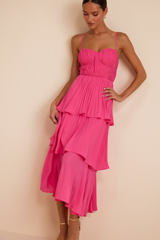 Cascading Crush Lavender Tiered Bustier Midi Dress