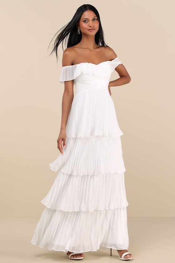 Always Remarkable Black Pleated Off-the-Shoulder Maxi Dress