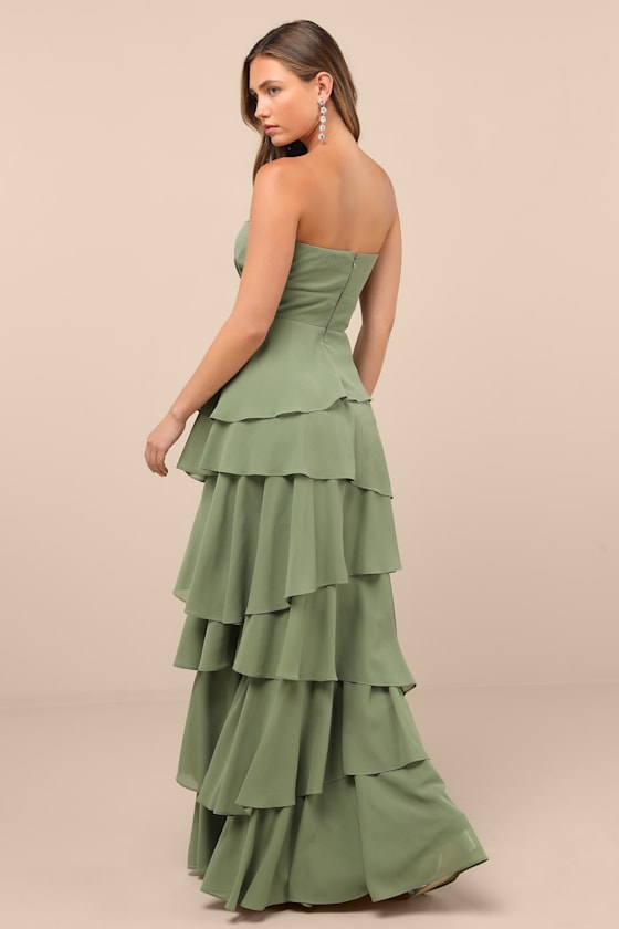 Gorgeous Essence Slate Blue Strapless Tiered Maxi Dress