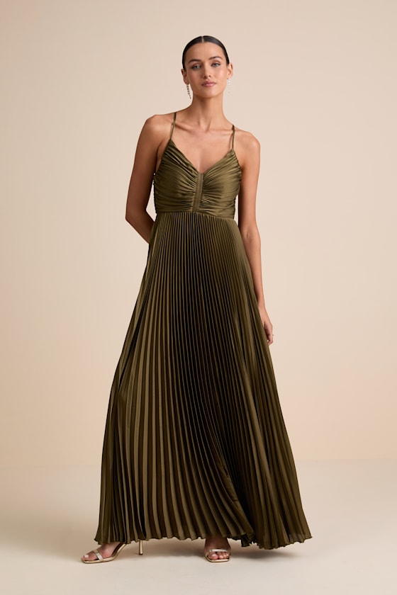 Dreaming in Color Pink Abstract V-Neck Pleated Satin Maxi Dress