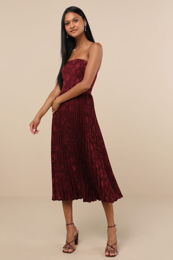 Perfectly Stunning Yellow Jacquard Strapless Midi Dress