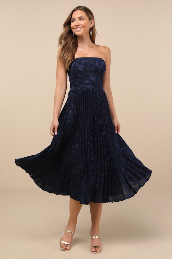 Perfectly Stunning Ivory Jacquard Strapless Midi Dress