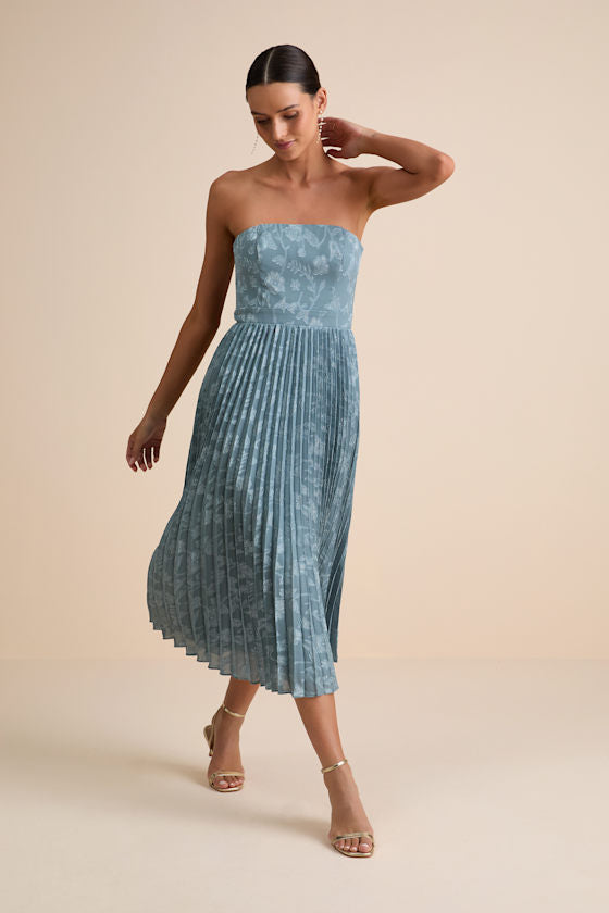 Perfectly Stunning Burgundy Jacquard Strapless Midi Dress
