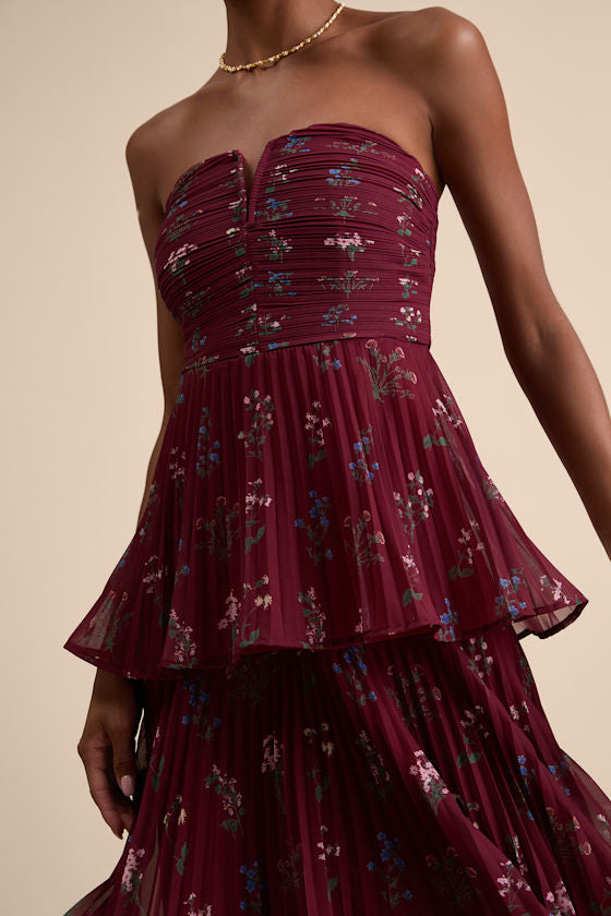 Hadelyn Lavender Floral Pleated Tiered Midi Dress