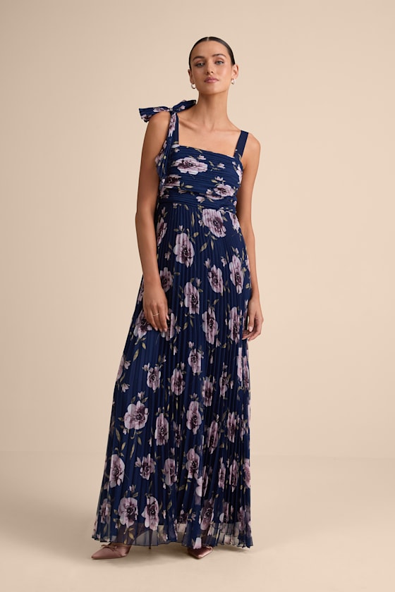 Gorgeous Purpose Royal Blue Pleated Sleeveless Bow Maxi Dress
