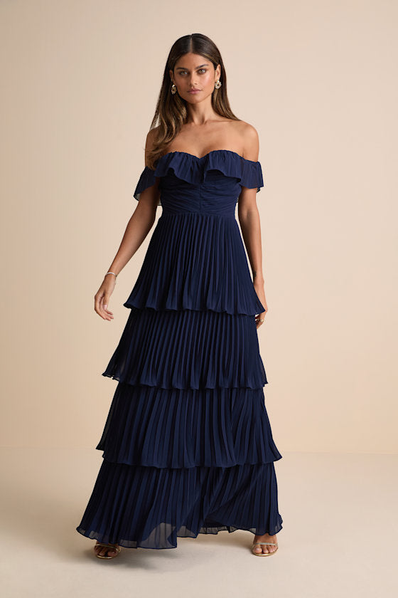 Always Remarkable Lavender Pleated Off-the-Shoulder Maxi Dress