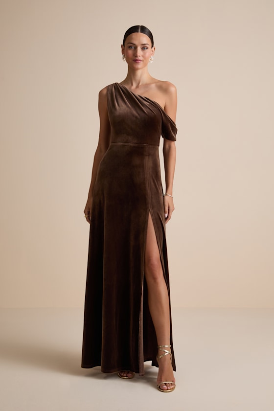 Coveted Confidence Black Velvet Asymmetrical Maxi Dress