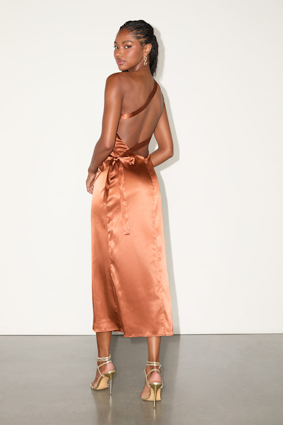 Yvonne Light Pink Satin One-Shoulder Midi Dress