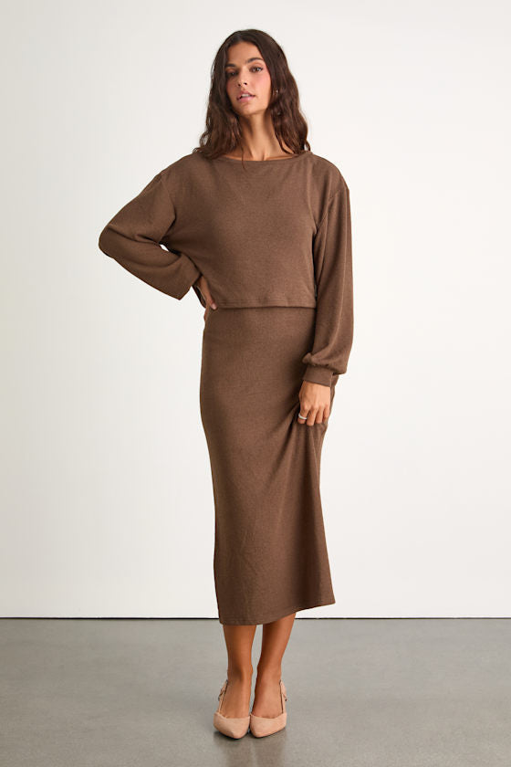 Marvelous Match Ivory Knit Two-Piece Midi Dress & Sweater Set