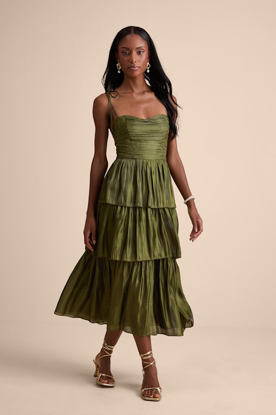 Tennon Light Pink Plisse Tiered Midi Dress