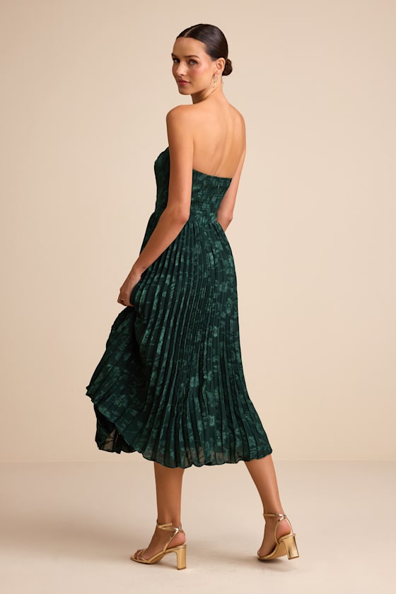 Perfectly Stunning Navy Jacquard Strapless Midi Dress
