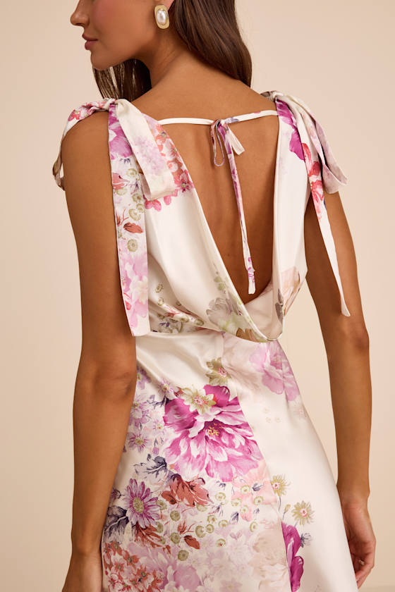 Zoella Pale Mint Floral Satin Tie-Strap Midi Dress