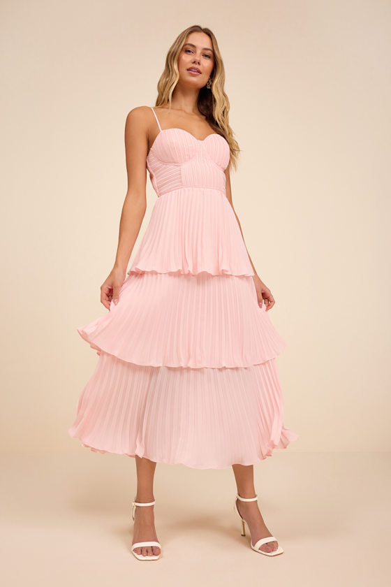 Cascading Crush Lavender Tiered Bustier Midi Dress