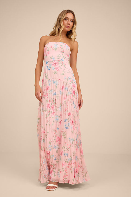 Celebratory Aesthetic Black Pleated Strapless Maxi Dress
