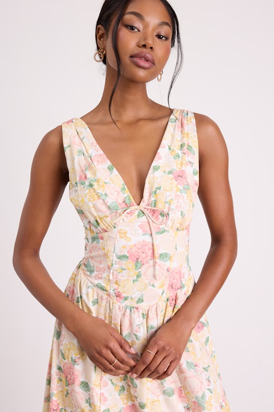 Lettie Red Poplin Plunge Neck Midi Dress