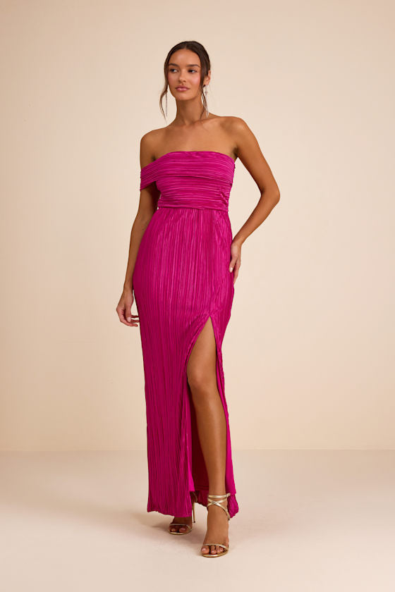 Poised Performance Blue Plisse One-Shoulder Maxi Dress