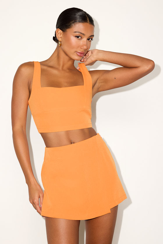 Exceptionally Styled Chartreuse Lace-Up Two-Piece Skort Romper