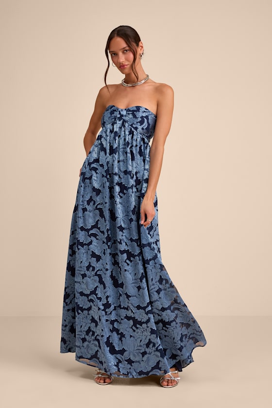 Danalia Sage Floral Burnout Strapless Maxi Dress