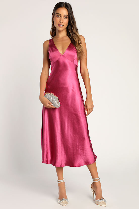 Incredible Love Brown Satin Cowl Back Midi Slip Dress