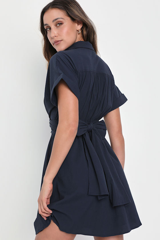 Breeze By Green Striped Tie-Back Mini Dress With Pockets