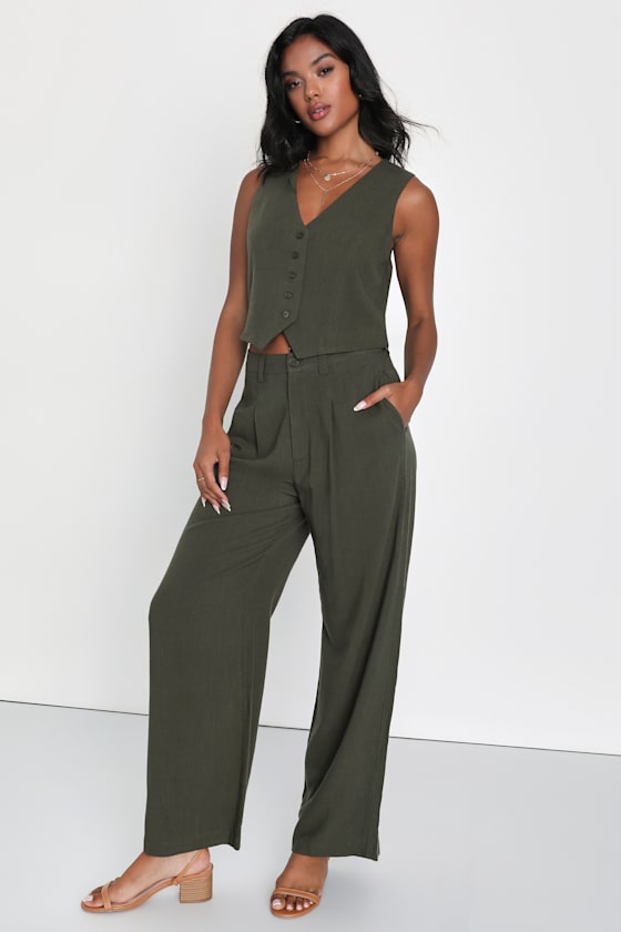 Suits You Perfectly Beige Linen Wide-Leg Pants