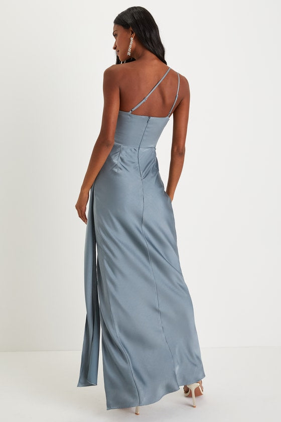 Signature Elegance Rose Satin One-Shoulder Maxi Dress