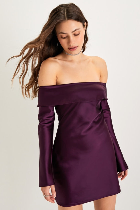 Luxurious Vision Teal Satin Off-the-Shoulder Mini Dress
