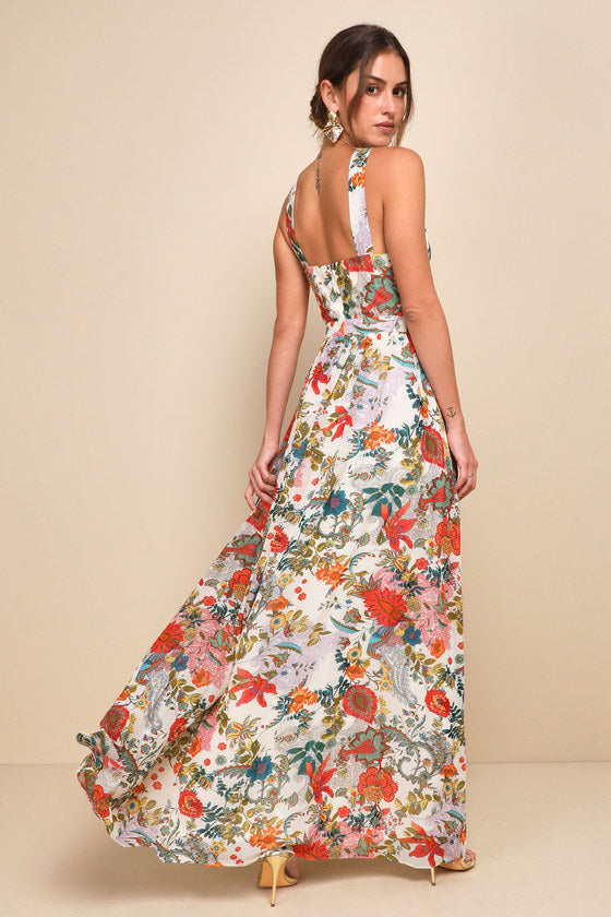 Lilja Blue Floral Print Maxi Dress