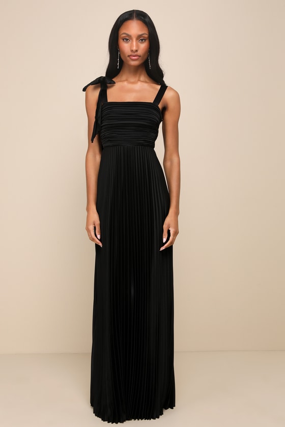 Gorgeous Purpose Red Satin Pleated Sleeveless Bow Maxi Dress